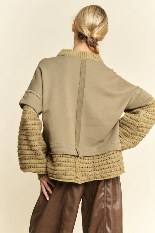 Davi & Dani Faux Layered Round Neck Sweater - Image 2