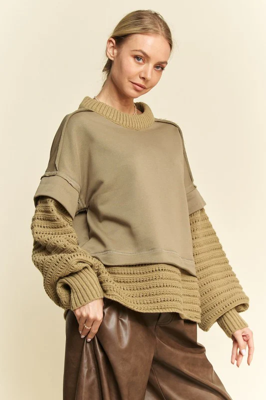 Davi & Dani Faux Layered Round Neck Sweater - Image 3