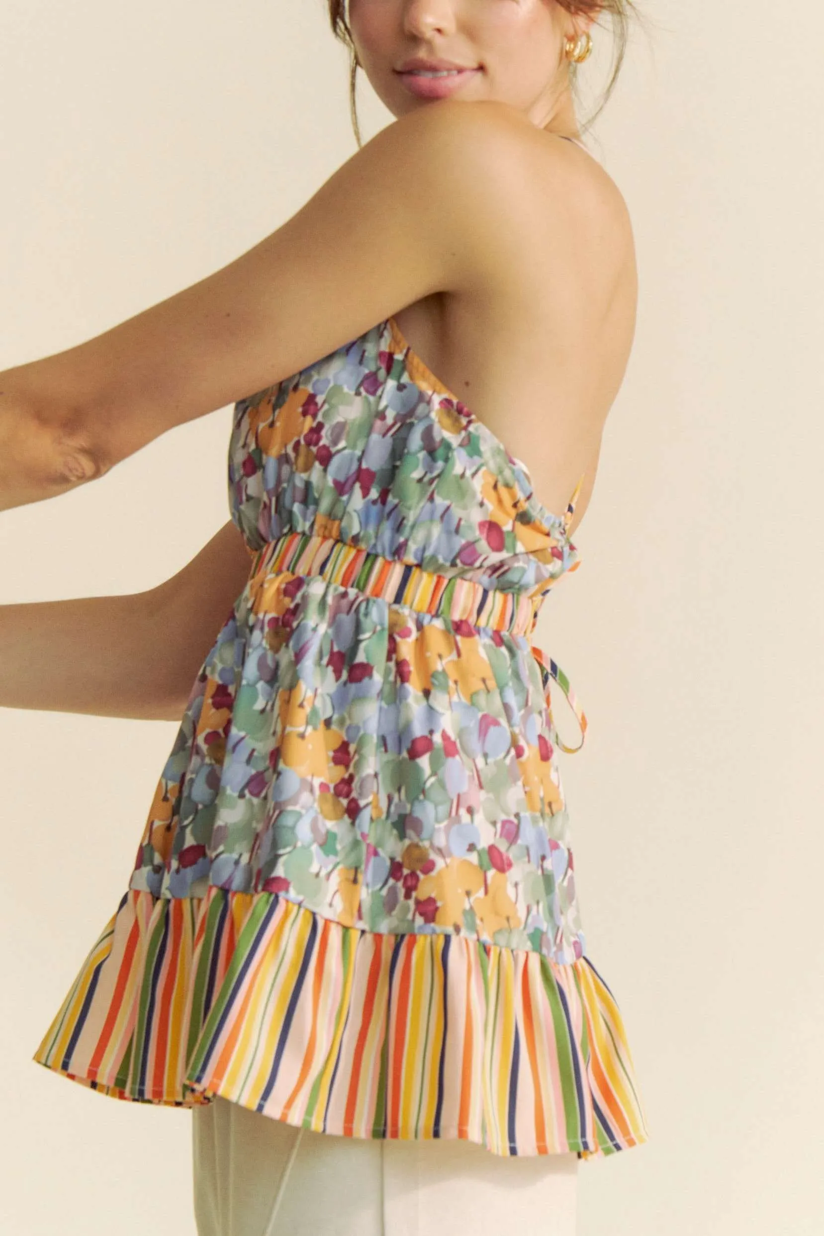 Davi & Dani Floral Smocked Sleeveless Ruffle Back Tie Top - Image 4