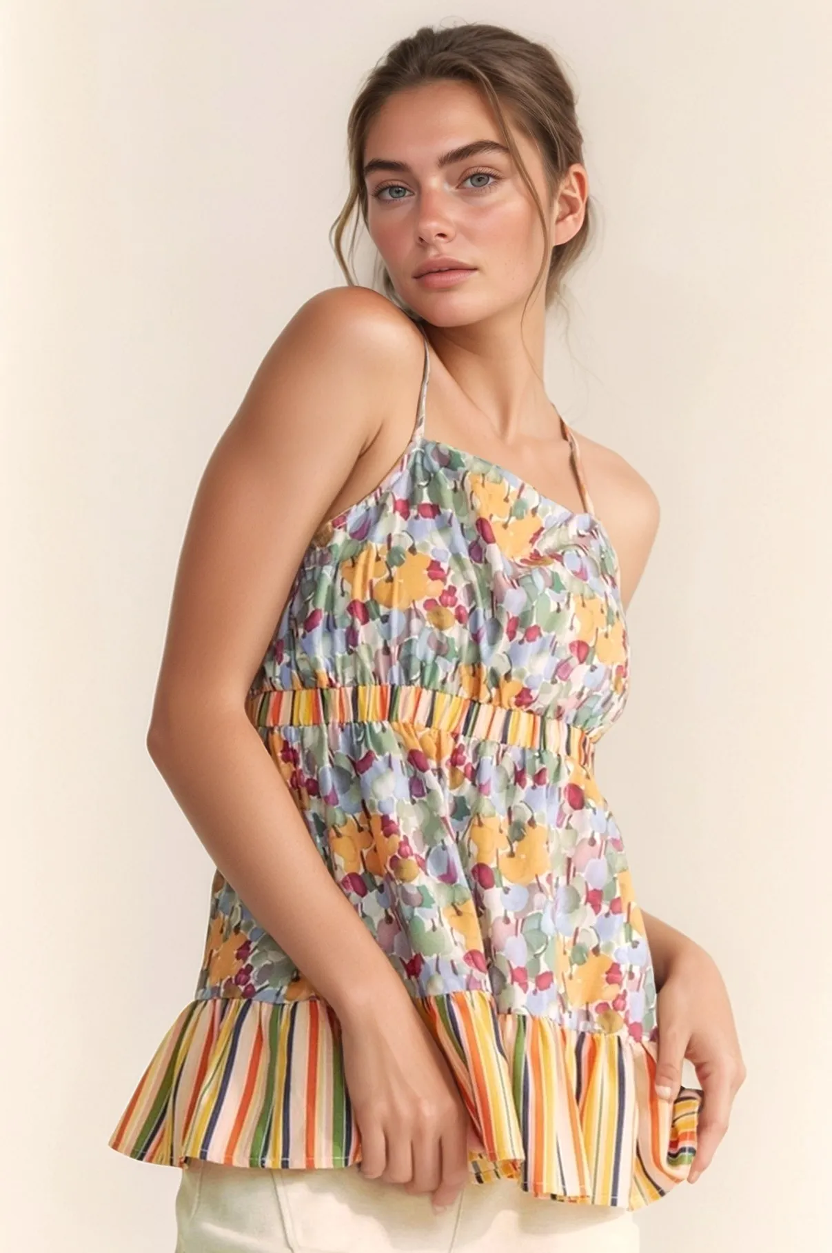 Davi & Dani Floral Smocked Sleeveless Ruffle Back Tie Top - Image 5