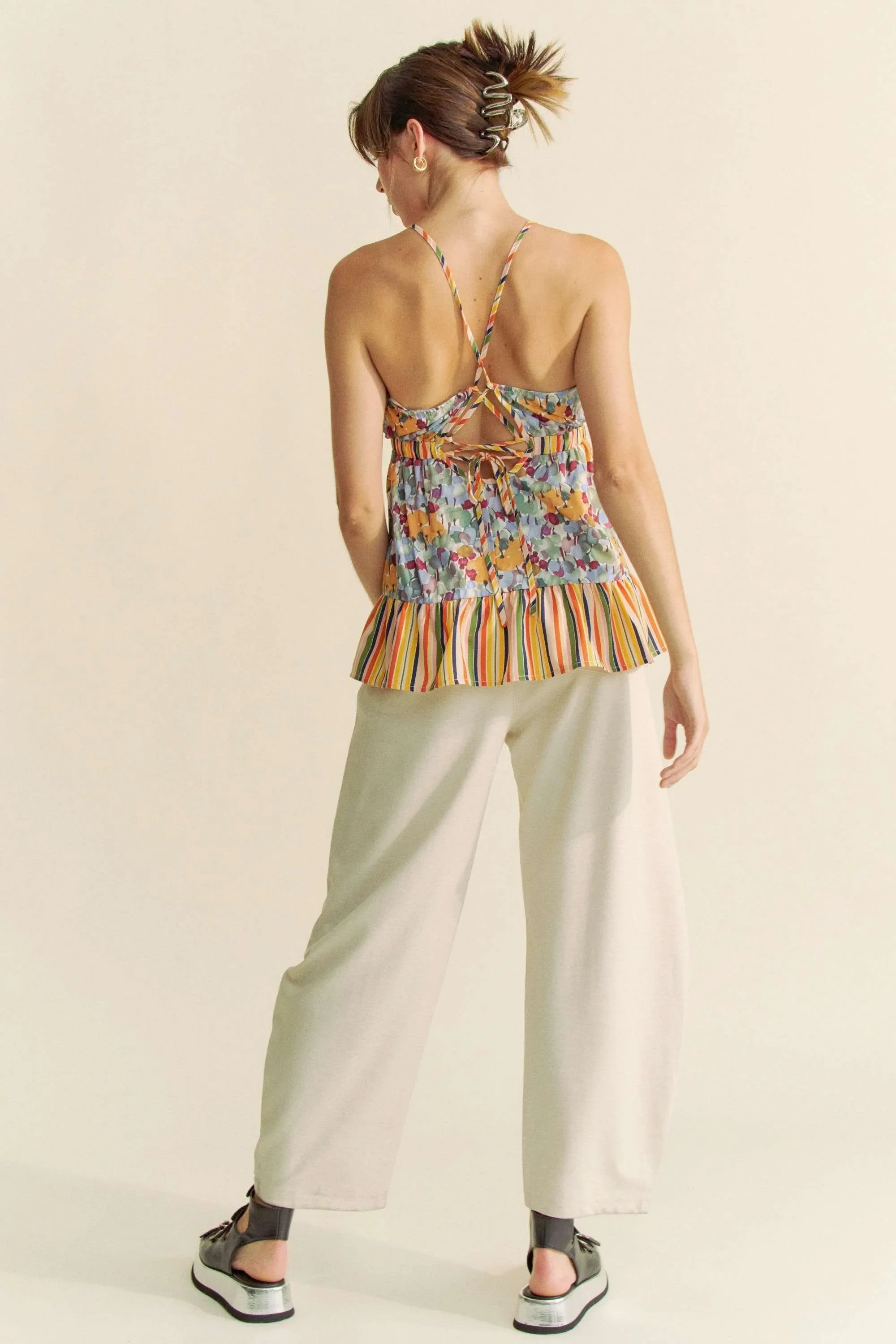 Davi & Dani Floral Smocked Sleeveless Ruffle Back Tie Top - Image 6