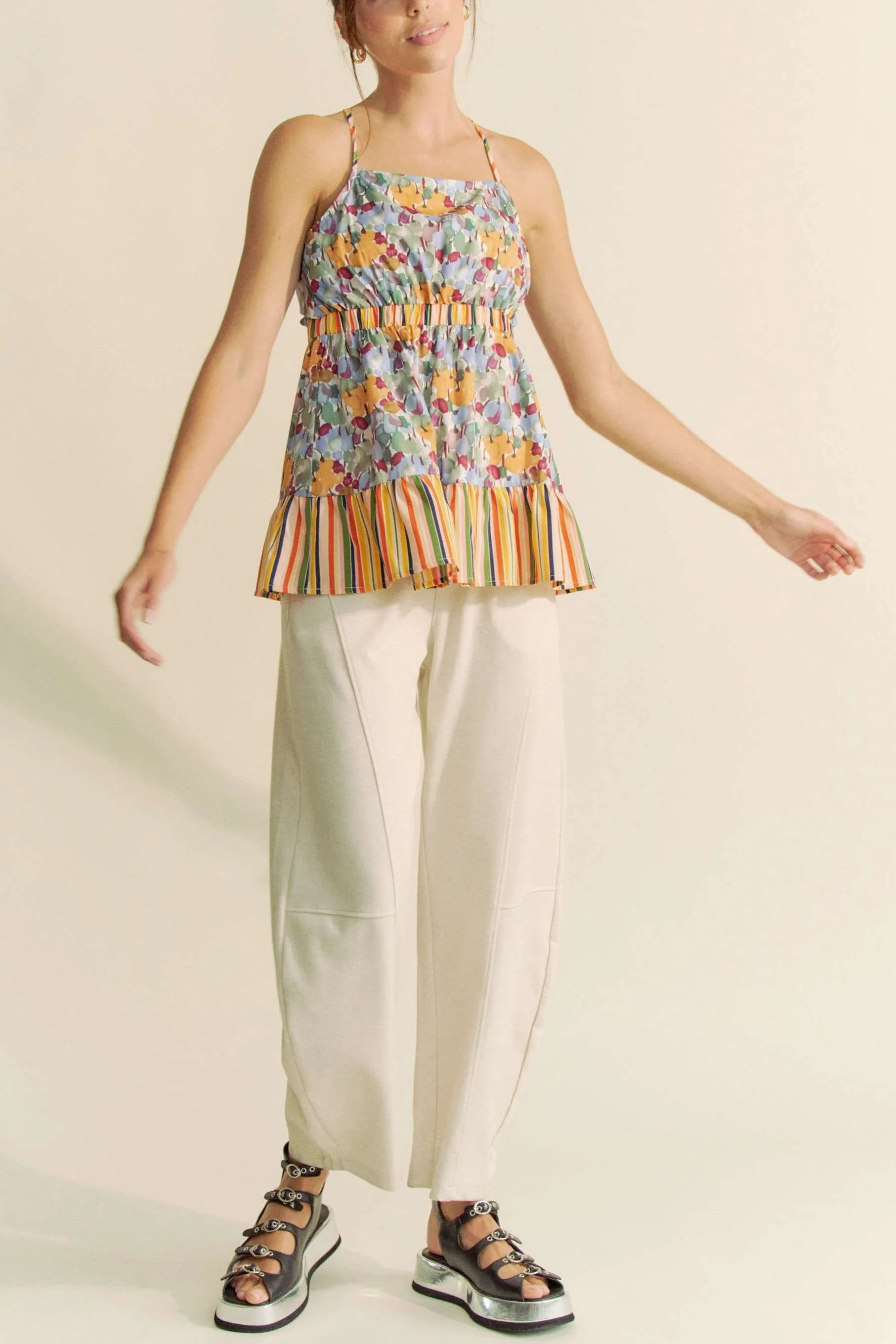 Davi & Dani Floral Smocked Sleeveless Ruffle Back Tie Top - Image 7