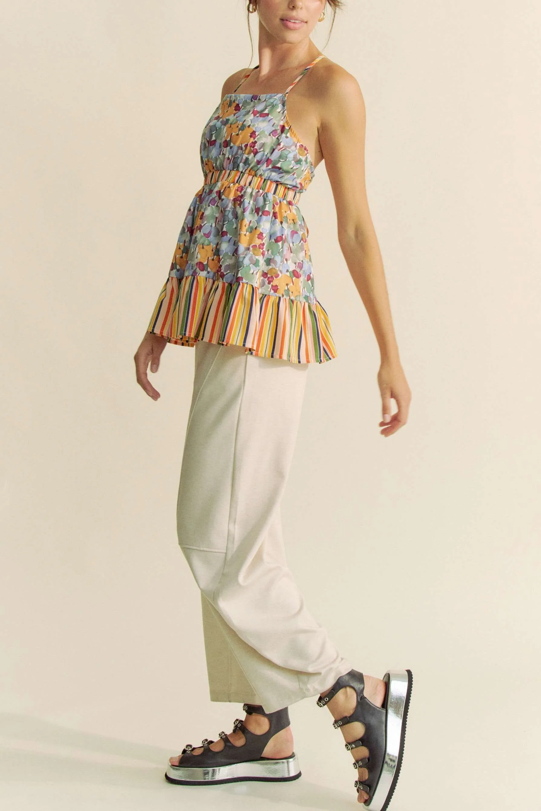 Davi & Dani Floral Smocked Sleeveless Ruffle Back Tie Top - Image 8