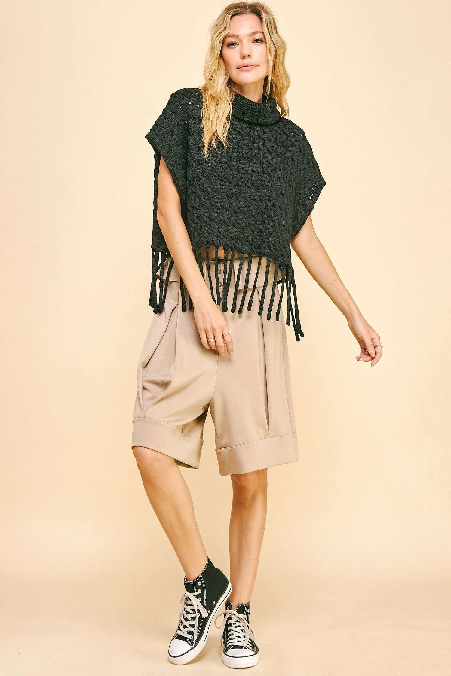 Davi & Dani Fold Over Waist Band Strap Detail Short - Image 9