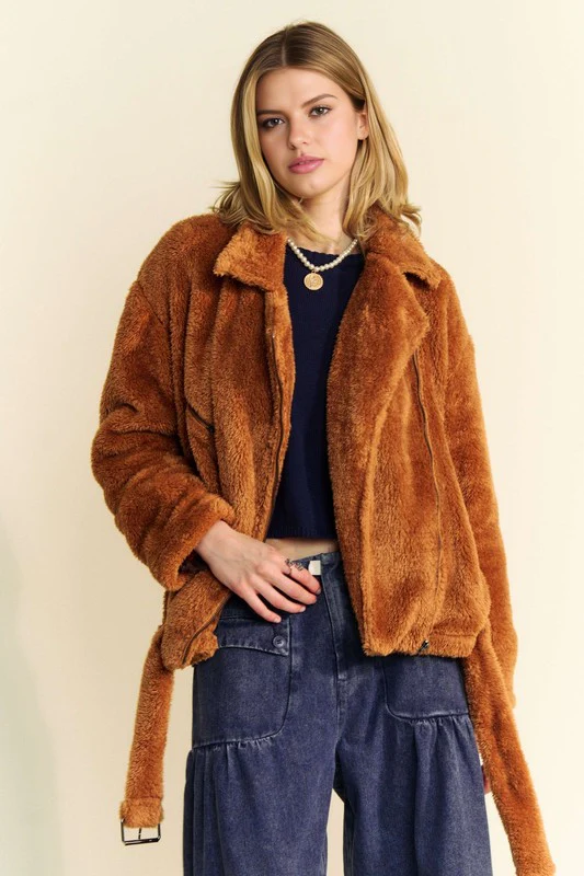 Davi & Dani Fuzzy Zip Up Collared Neck Jacket - Image 4