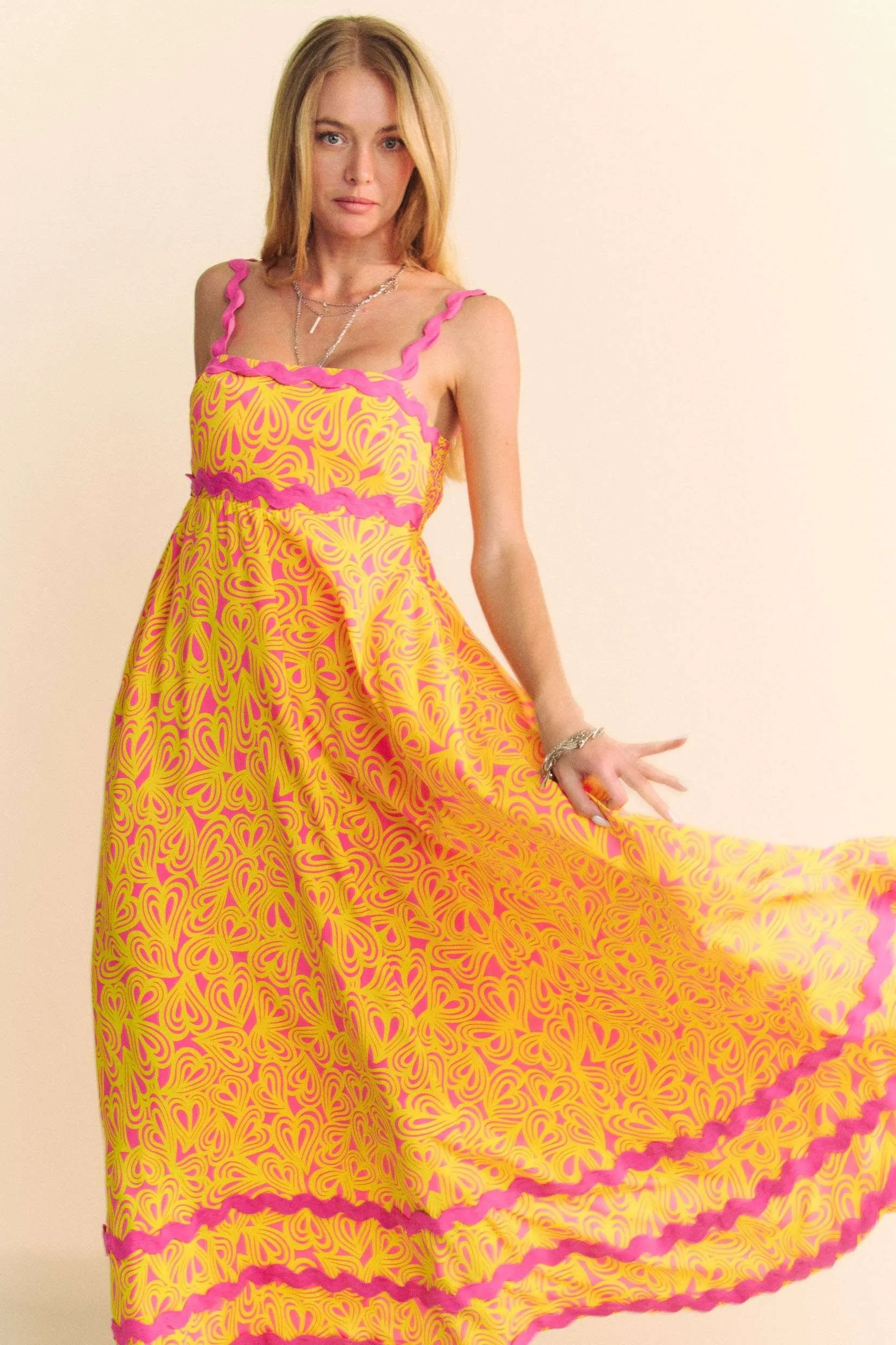 Davi & Dani Geo 2 Tone Printed Wavi Trim Tiered Maxi Dress - Image 9