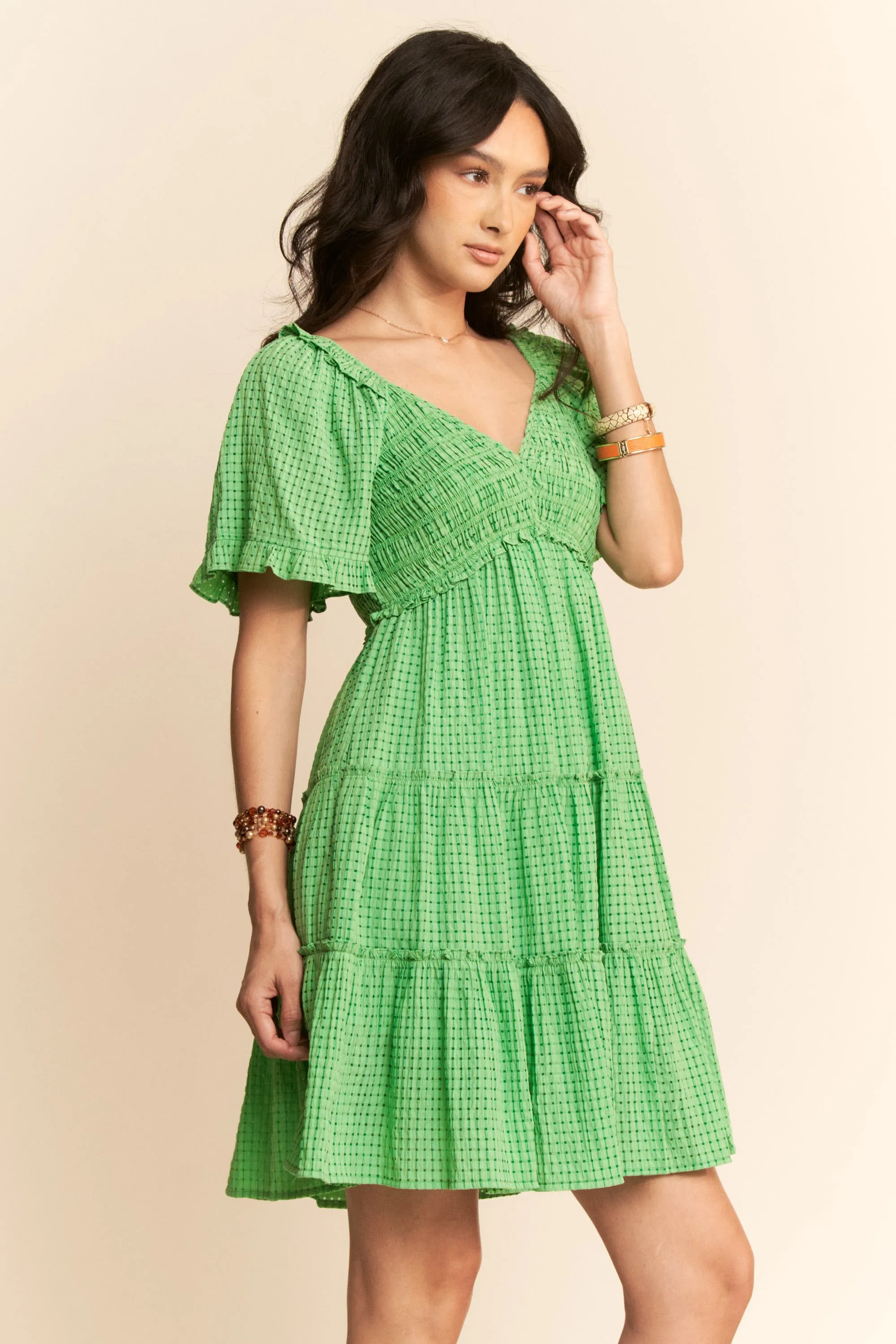 Davi & Dani Jacquard Checker Smocking Tiered Dress - Image 6