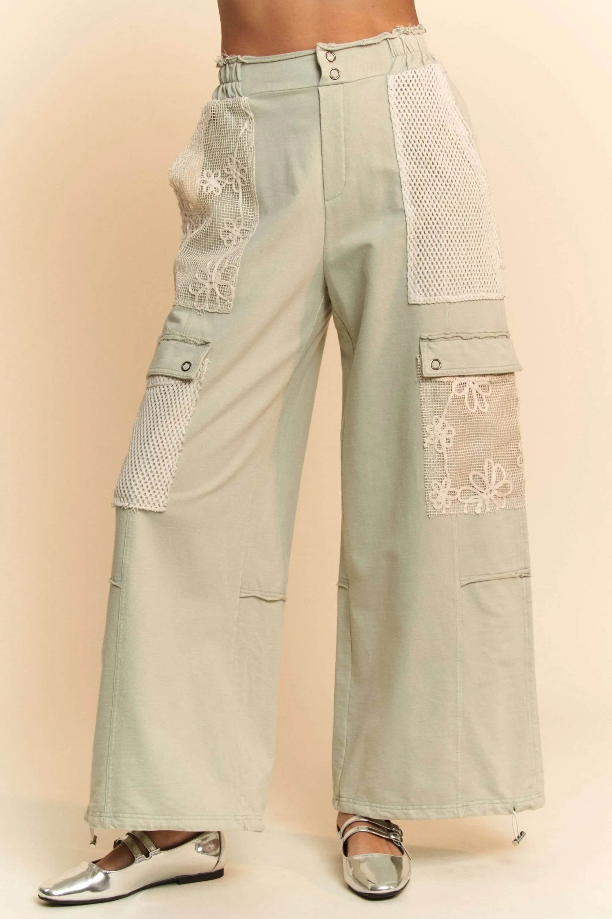 Davi & Dani Lace Patchwork Bottom Opening Adjustable Pants - Image 2