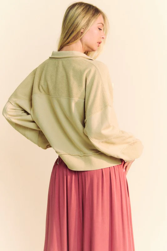Davi & Dani Lace Up Exposed Seam French Terry Top - Image 2