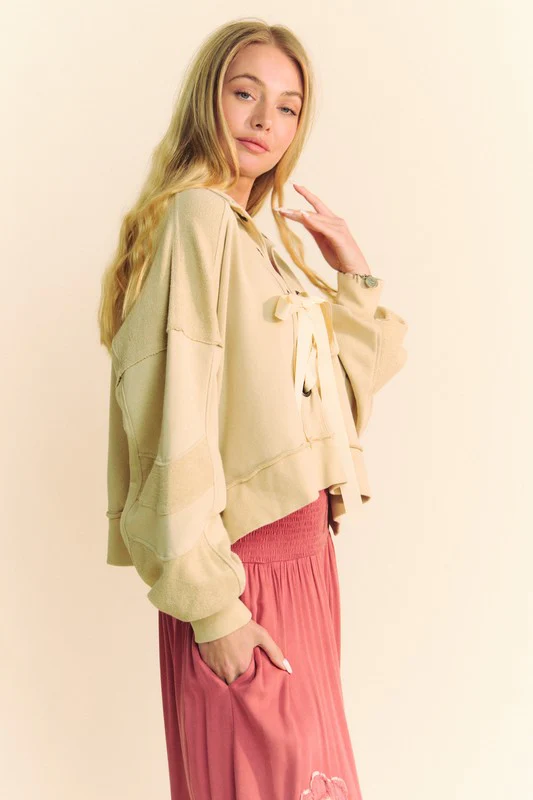 Davi & Dani Lace Up Exposed Seam French Terry Top - Image 3