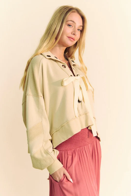 Davi & Dani Lace Up Exposed Seam French Terry Top - Image 4