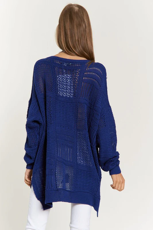 Davi & Dani Openwork Side Slit Drop Shoulder Knit Cover Up - Image 2