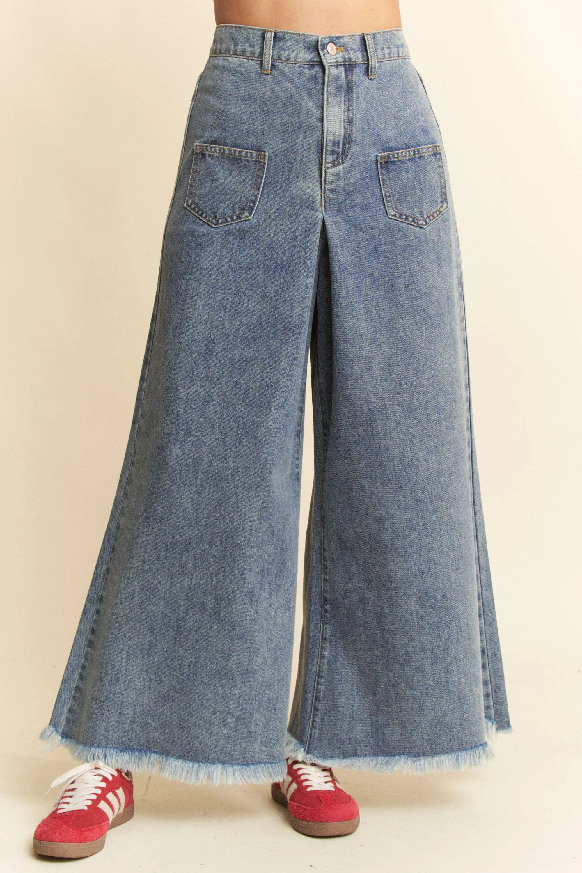 Davi & Dani Patch Pocket Wide Leg Culotte Jeans - Image 3