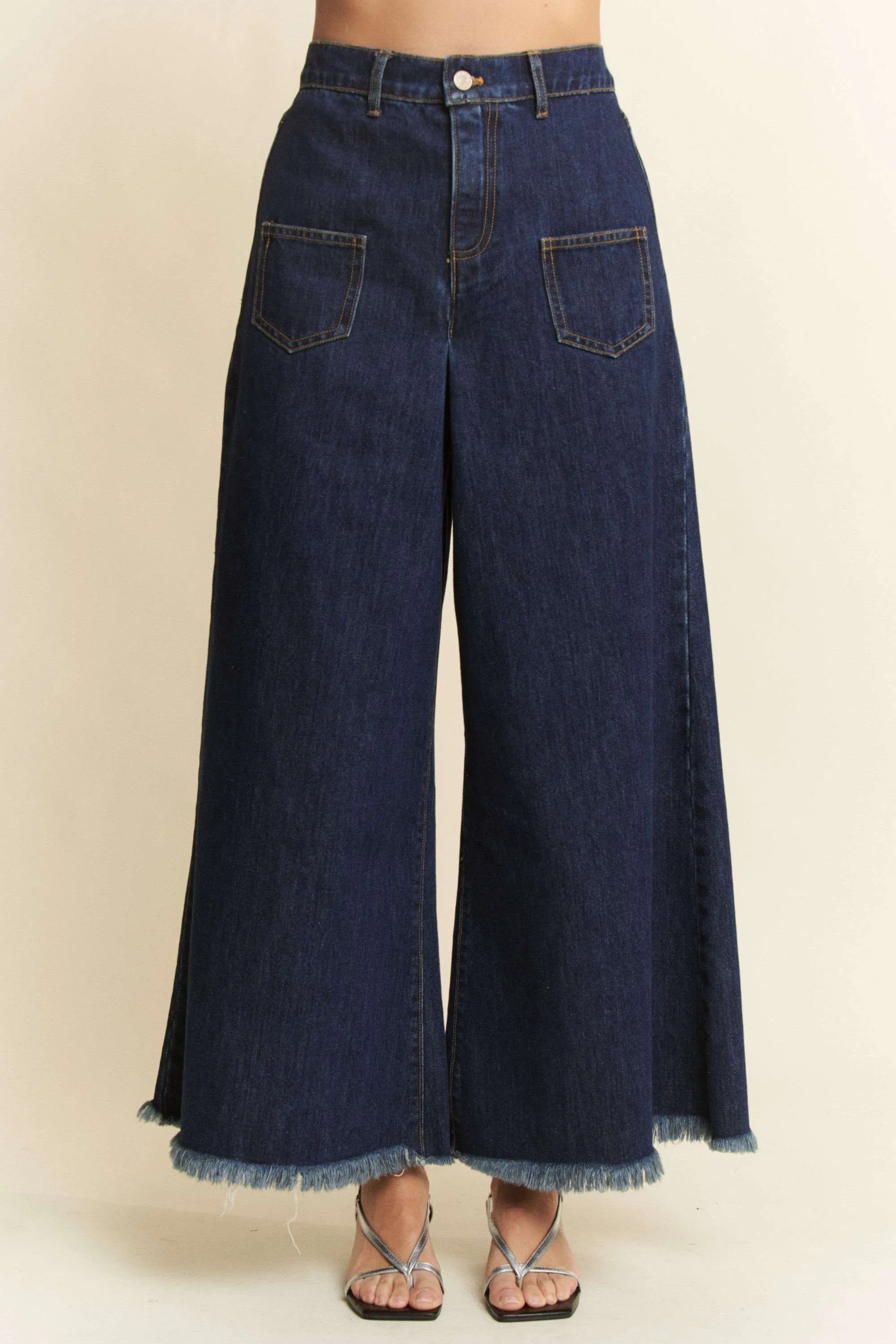 Davi & Dani Patch Pocket Wide Leg Culotte Jeans - Image 2