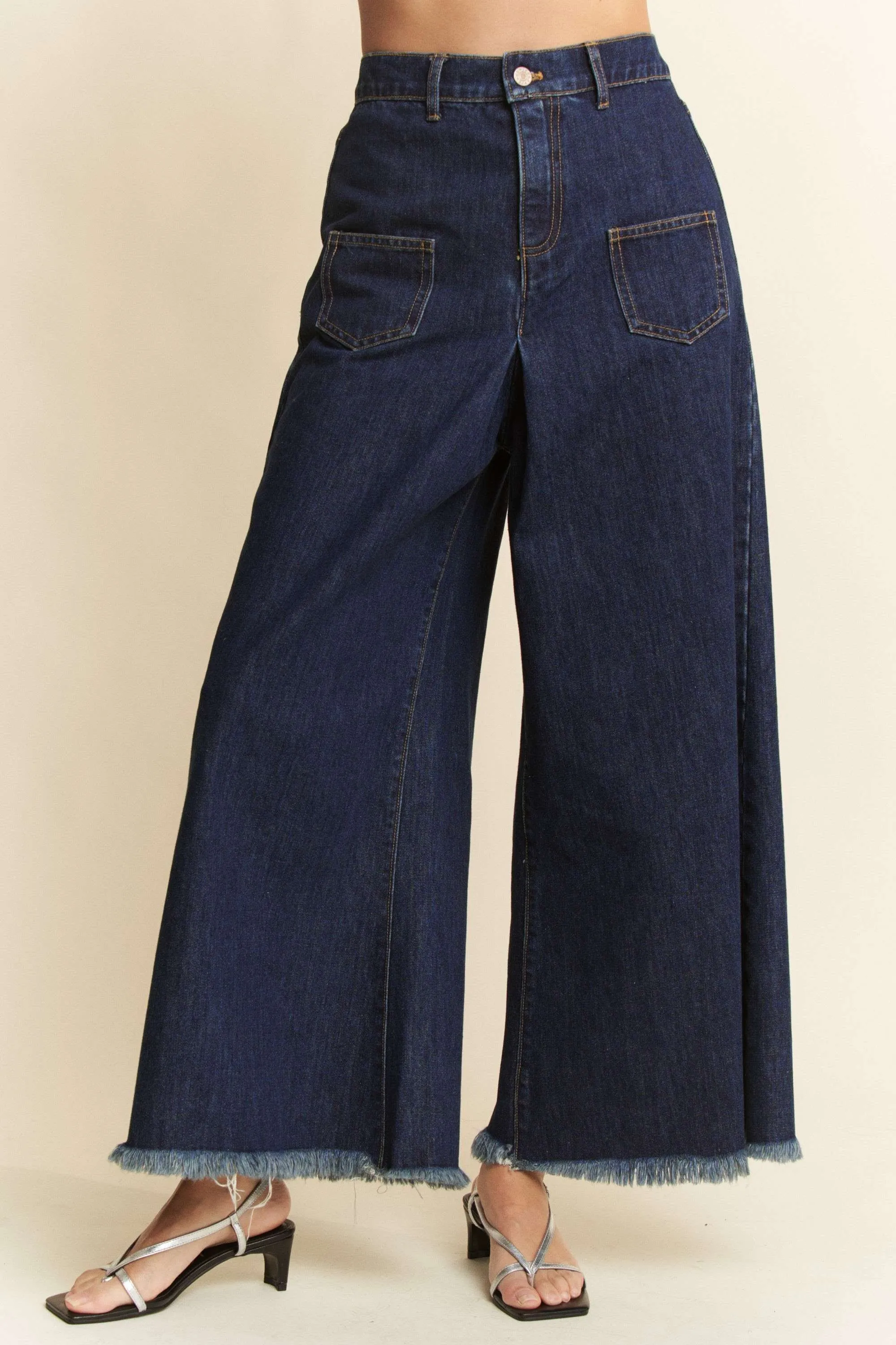 Davi & Dani Patch Pocket Wide Leg Culotte Jeans - Image 3