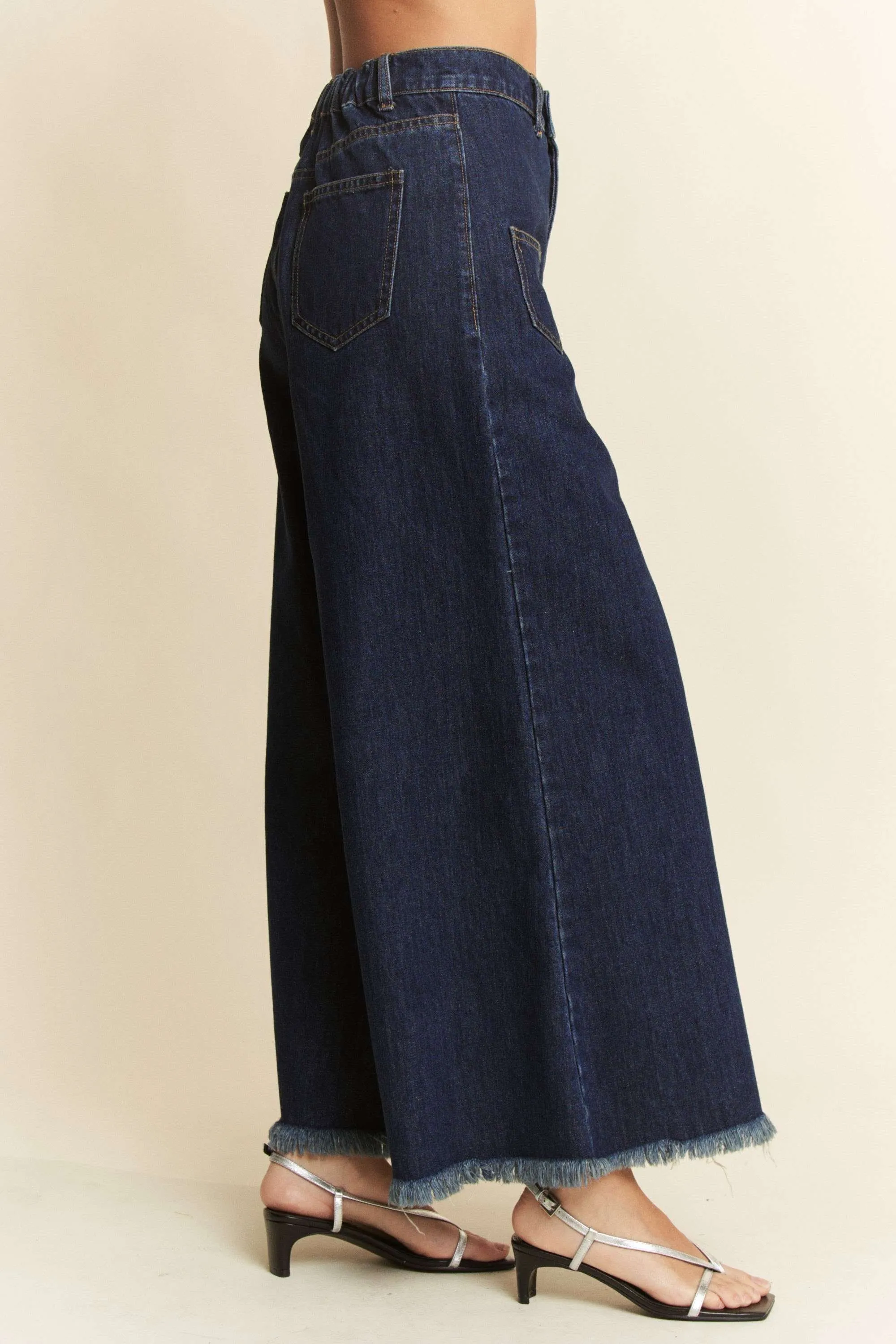 Davi & Dani Patch Pocket Wide Leg Culotte Jeans - Image 6