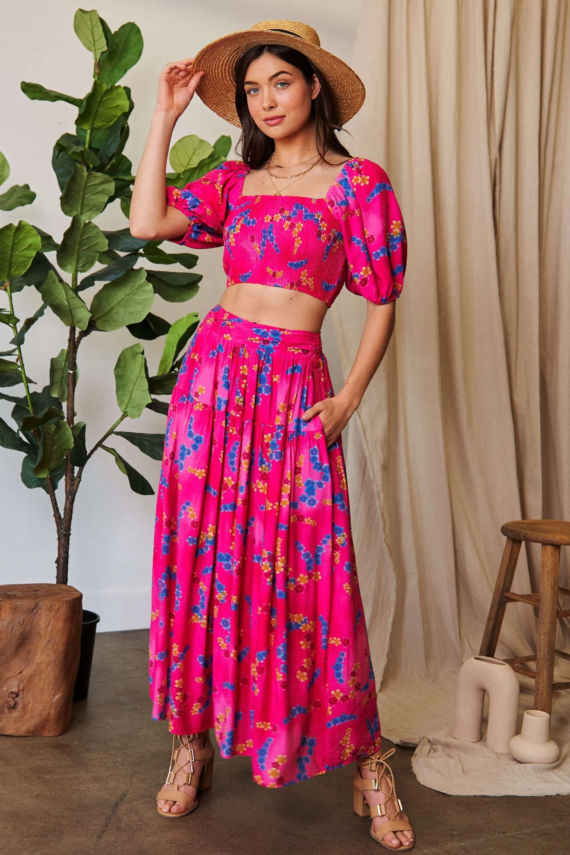 Davi & Dani Printed Smocking Waistband Ruffled Maxi Skirt - Image 7