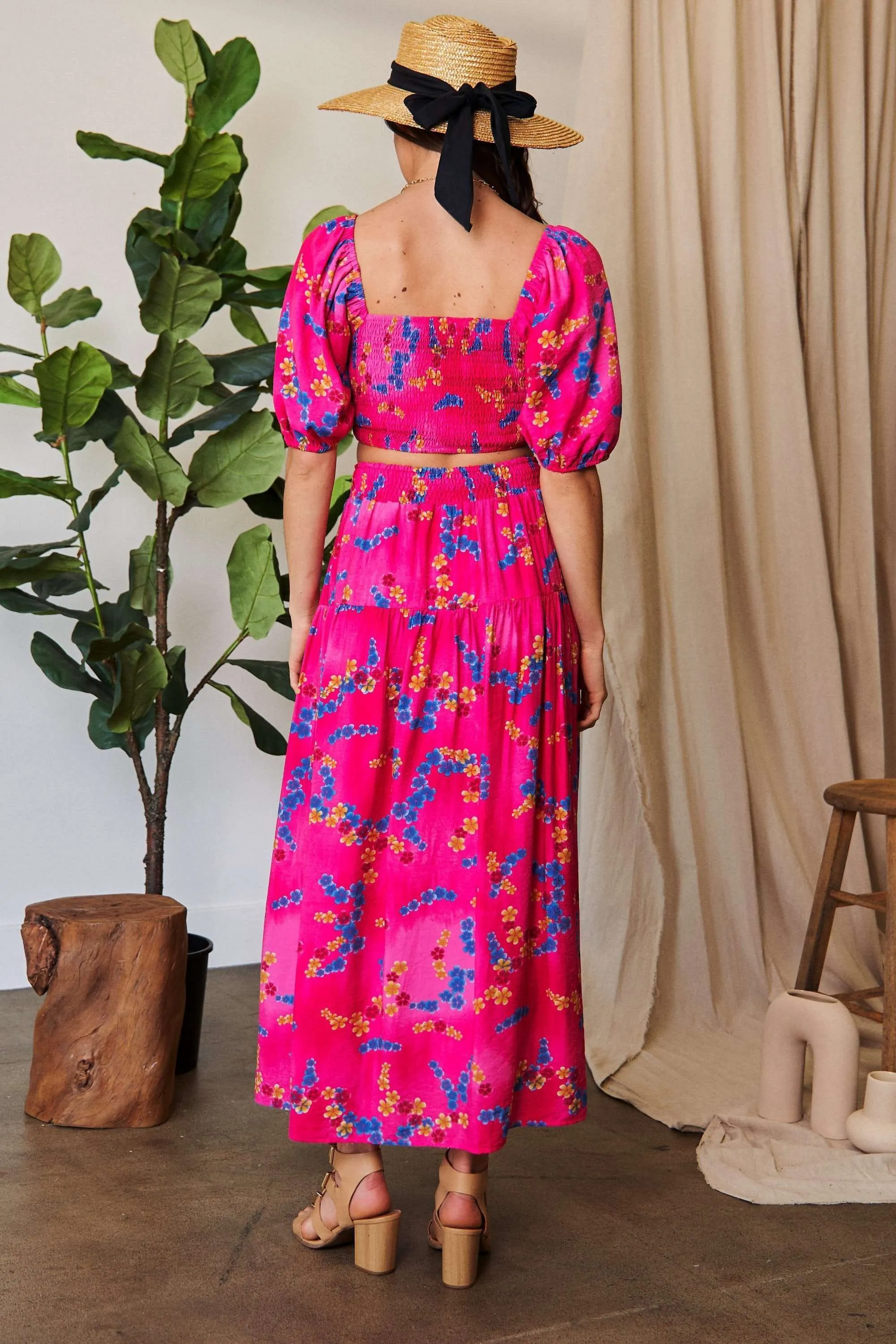 Davi & Dani Printed Smocking Waistband Ruffled Maxi Skirt - Image 9
