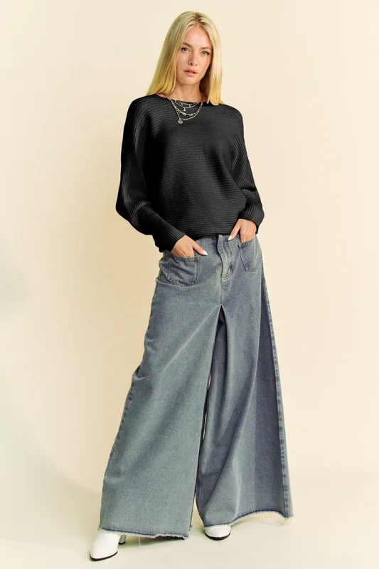 Davi & Dani Round Neck Batwing Sleeve Sweater - Image 5