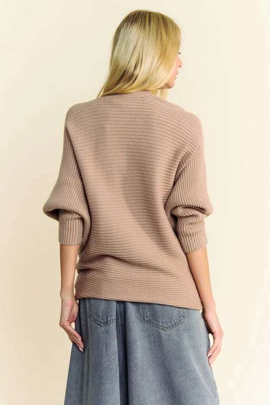 Davi & Dani Round Neck Batwing Sleeve Sweater - Image 3