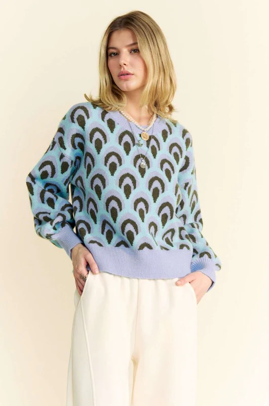 Davi & Dani Scale Jacquard Round Neck Drop Shoulder Sweater - Image 4