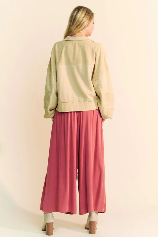 Davi & Dani Smocked Waist Flower Patch Wide Leg Pants - Image 5