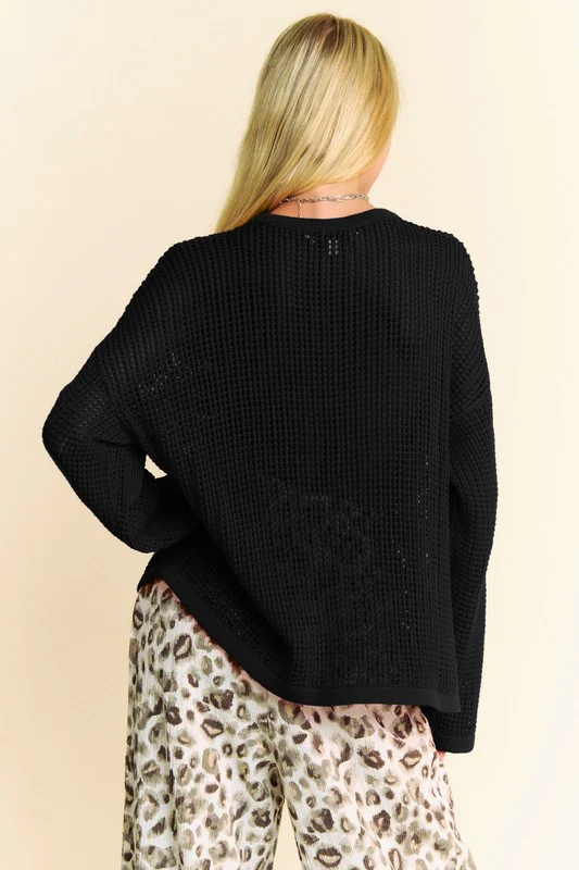 Davi & Dani Star Front Crochet Drop Shoulder Knit Top - Image 2