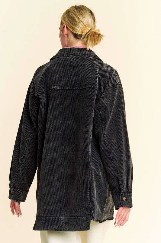 Davi & Dani Washed Corduroy Raw Hem Button Up Jacket - Image 2