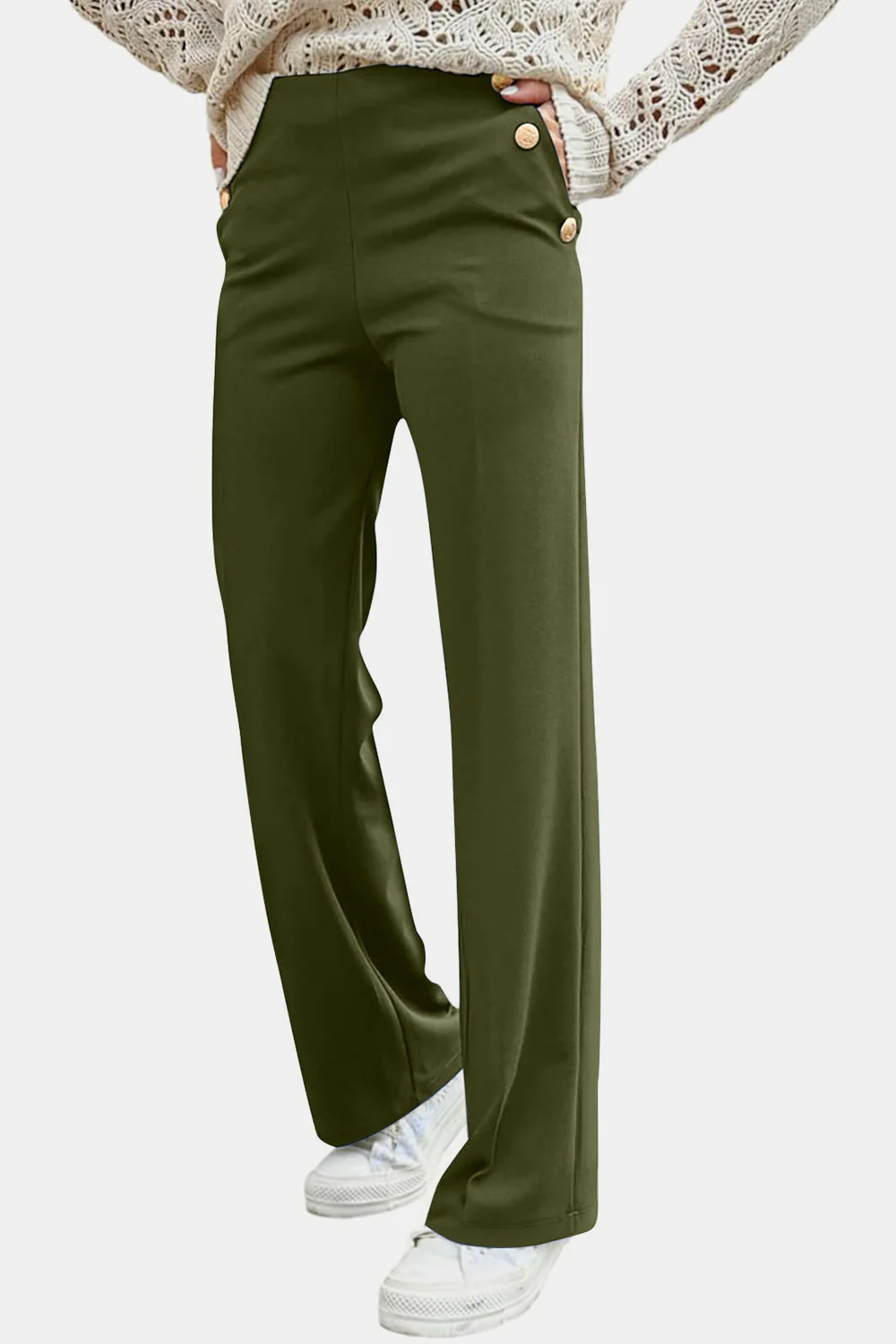 Decorative Button High Rise Pants - Image 6