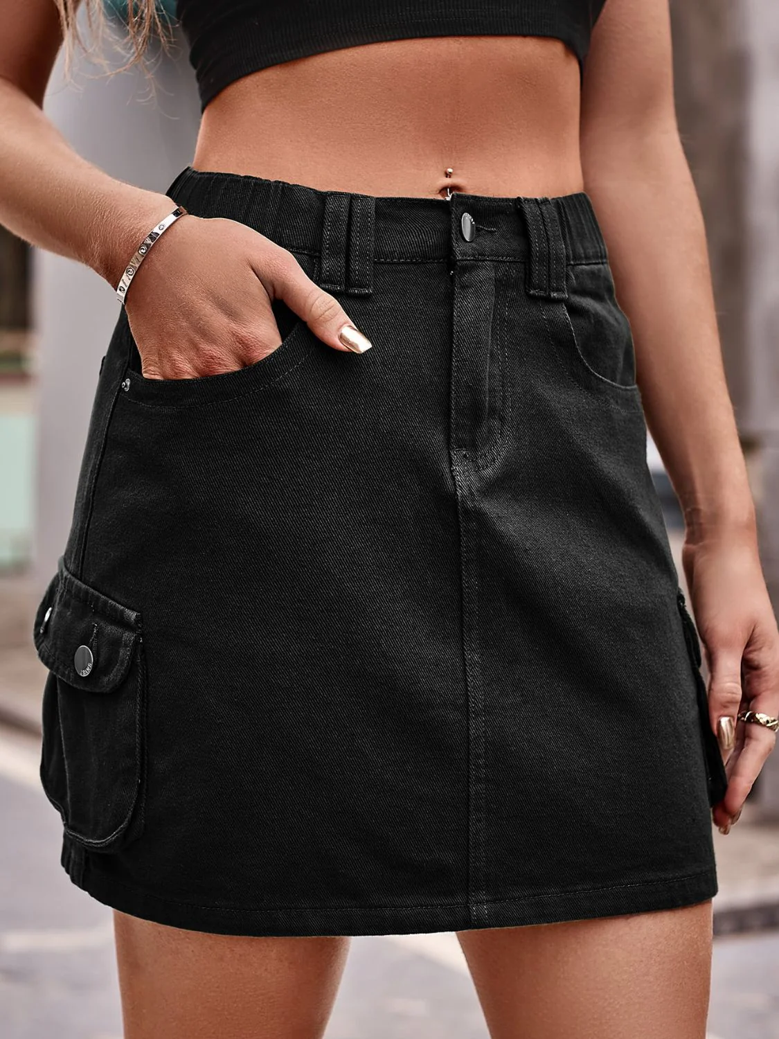 Denim Mini Skirt with Pockets - Image 9