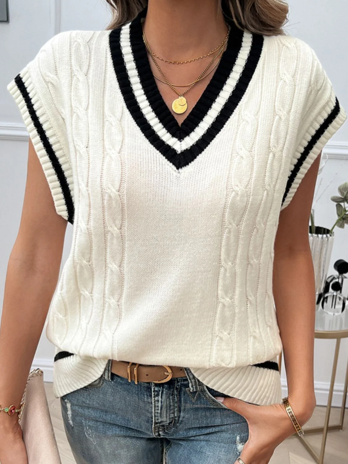 Devine Cable-Knit V-Neck Sweater Vest - Image 7