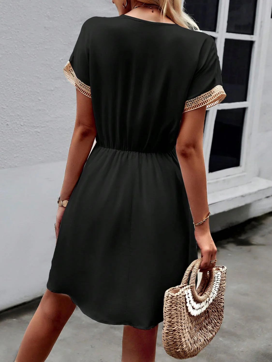 Devine Contrast Trim V-Neck Short Sleeve Mini Dress - Image 26