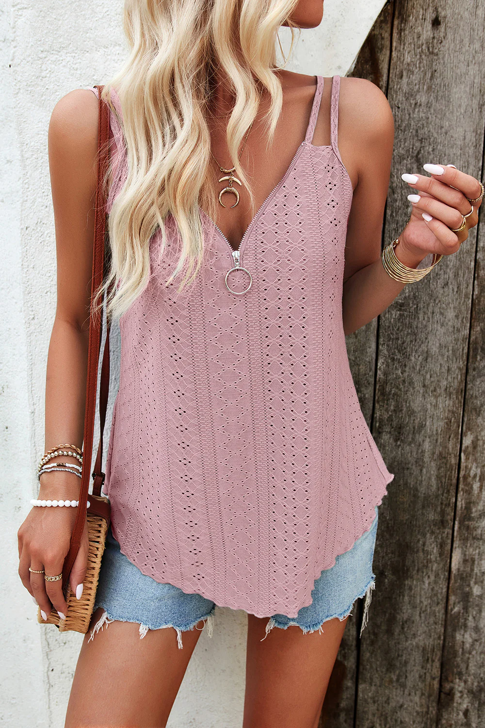 Devine Eyelet V-Neck Double Strap Cami - Image 4