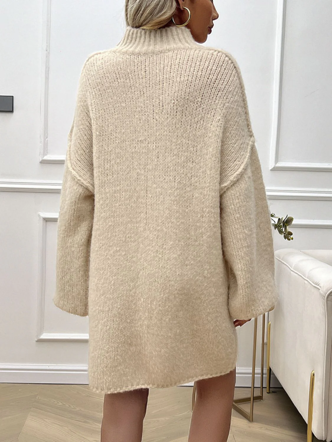 Devine Mock Neck Long Sleeve Mini Sweater Dress - Image 5