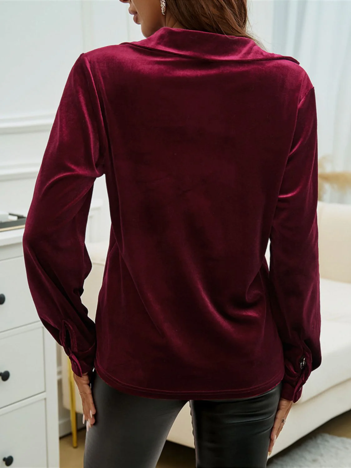 Devine Pocketed Collared Neck Long Sleeve Shirt - Image 5
