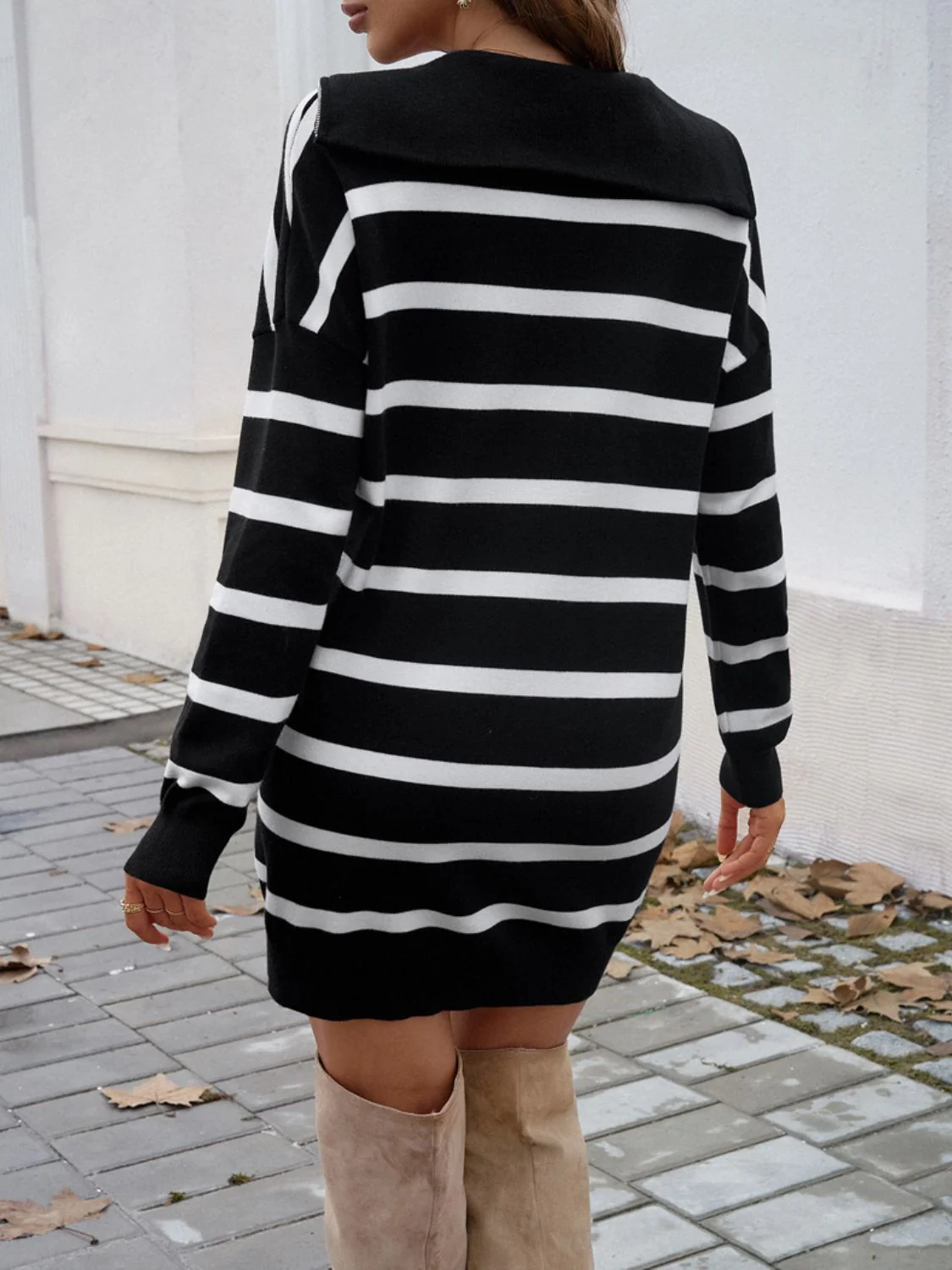 Devine Quarter Zip Striped Long Sleeve Sweater Dress - Image 2