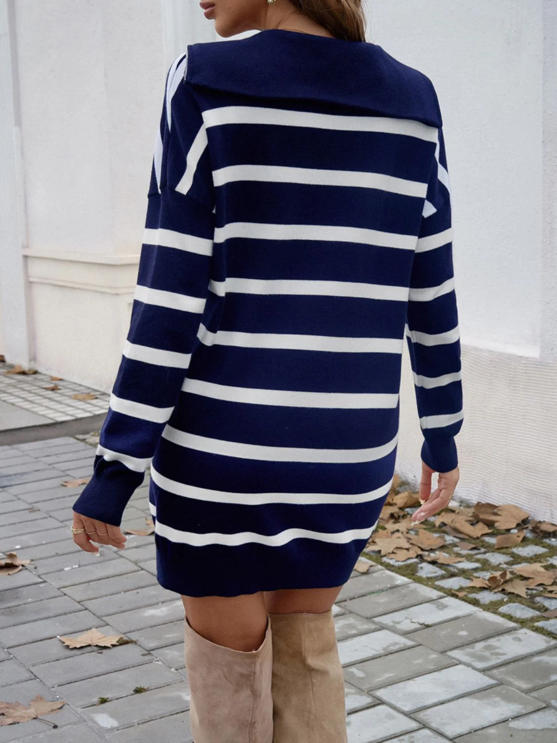 Devine Quarter Zip Striped Long Sleeve Sweater Dress - Image 22