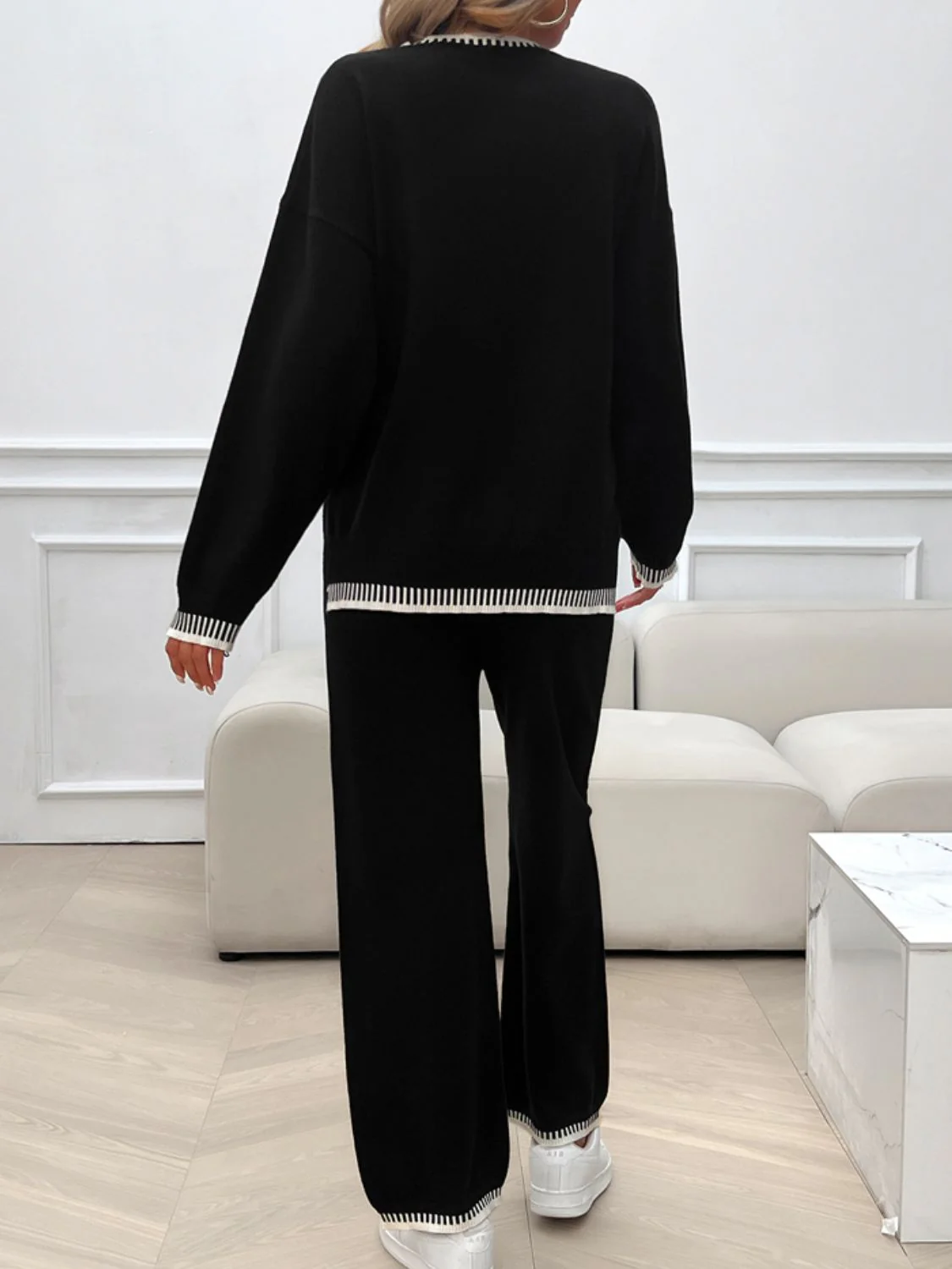 Devine Round Neck Dropped Shoulder Top and Pants Sweater Set - Image 21