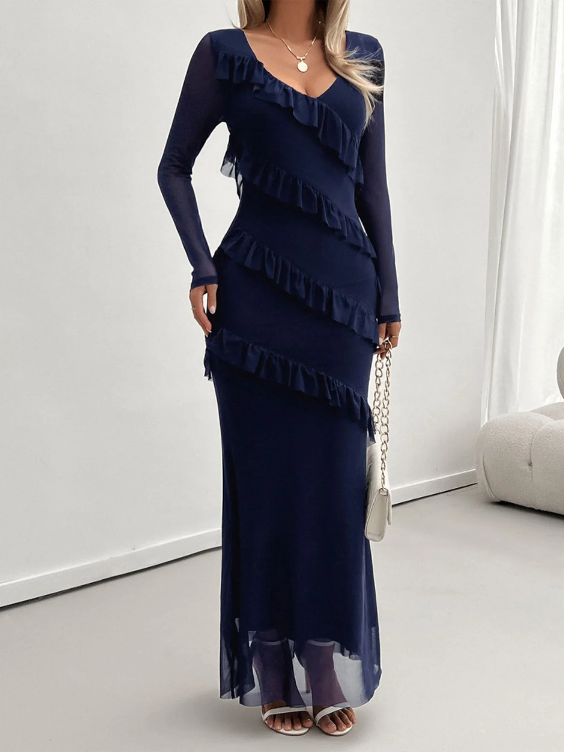 Devine Ruffled Surplice Long Sleeve Maxi Dress - Image 6