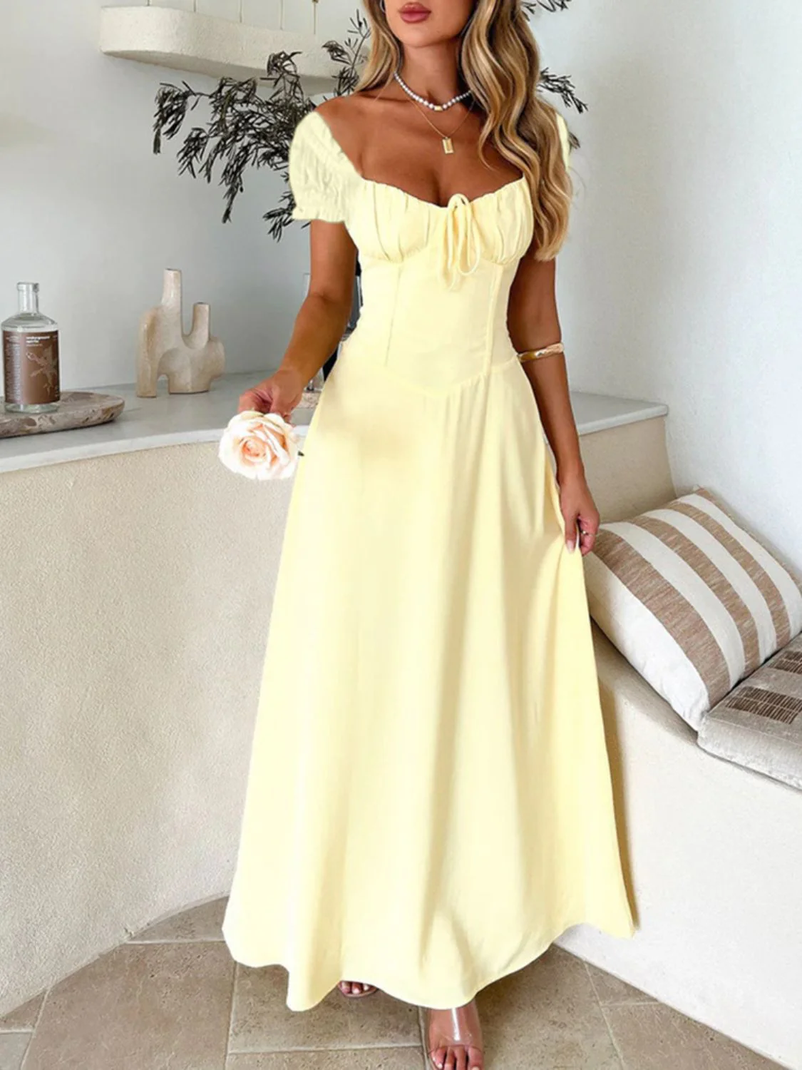 Devine Sweetheart Neck Short Sleeve Maxi Dress - Image 3