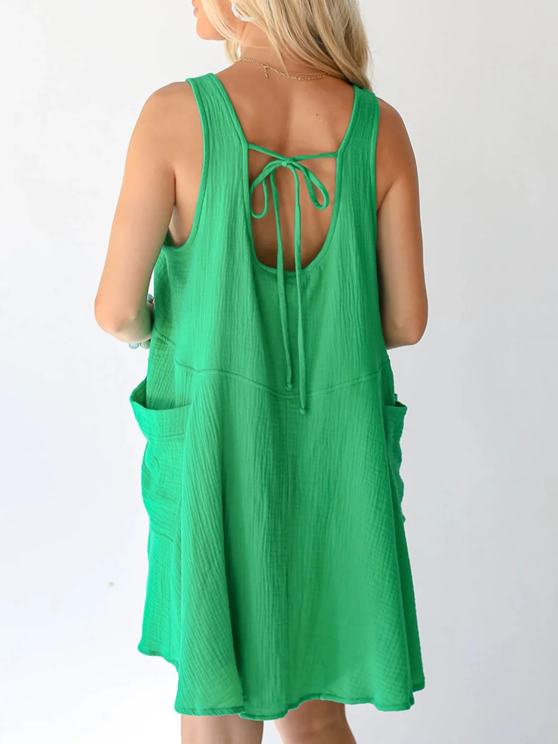 Devine Tied Scoop Neck Wide Strap Mini Dress - Image 8