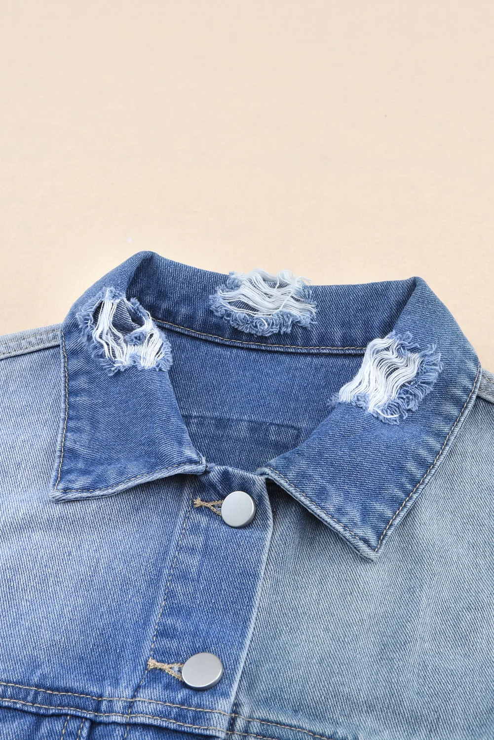 Distressed Button Up Drop Shoulder Denim Jacket - Image 8
