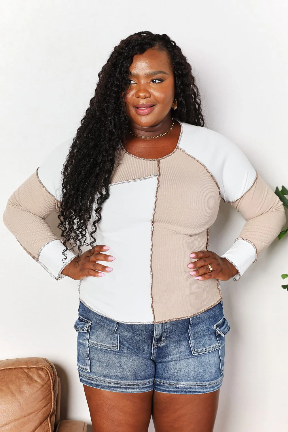 Double Take Color Block Exposed Seam Top - Image 12