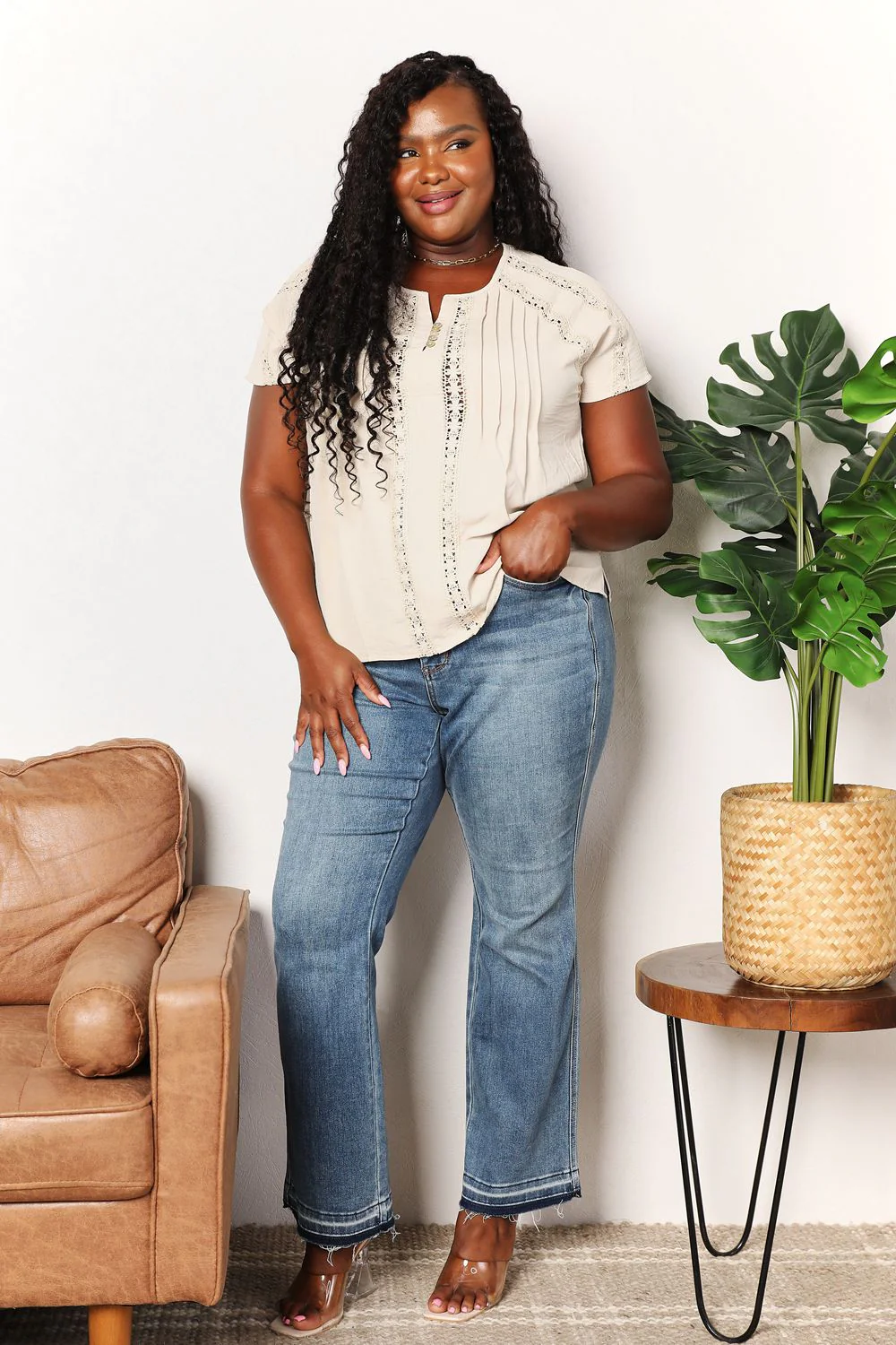 Double Take Crochet Buttoned Short Sleeves Top - Image 4