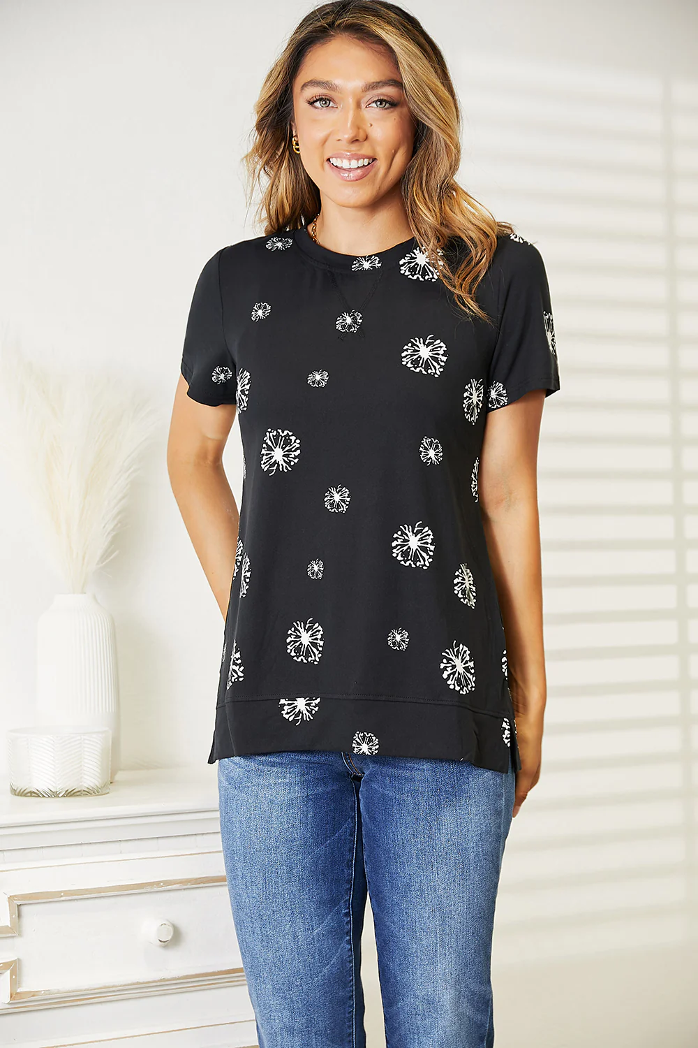 Double Take Dandelion Print Round Neck T-Shirt - Image 6