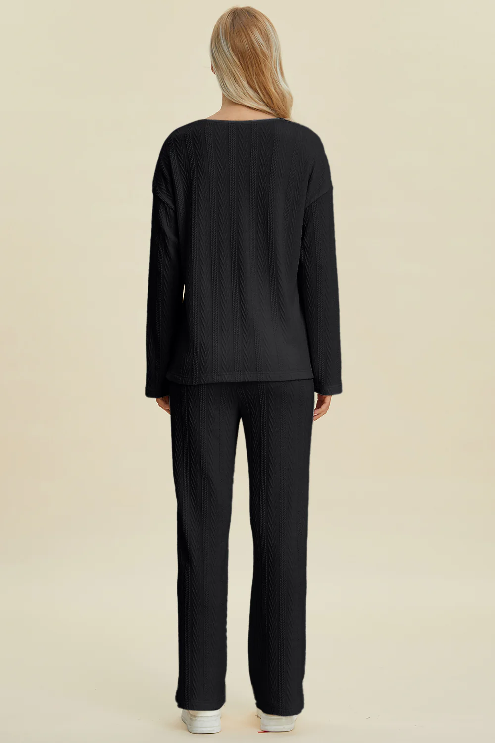 Double Take Full Size Cable-Knit Long Sleeve Top and Pants Set - Image 2
