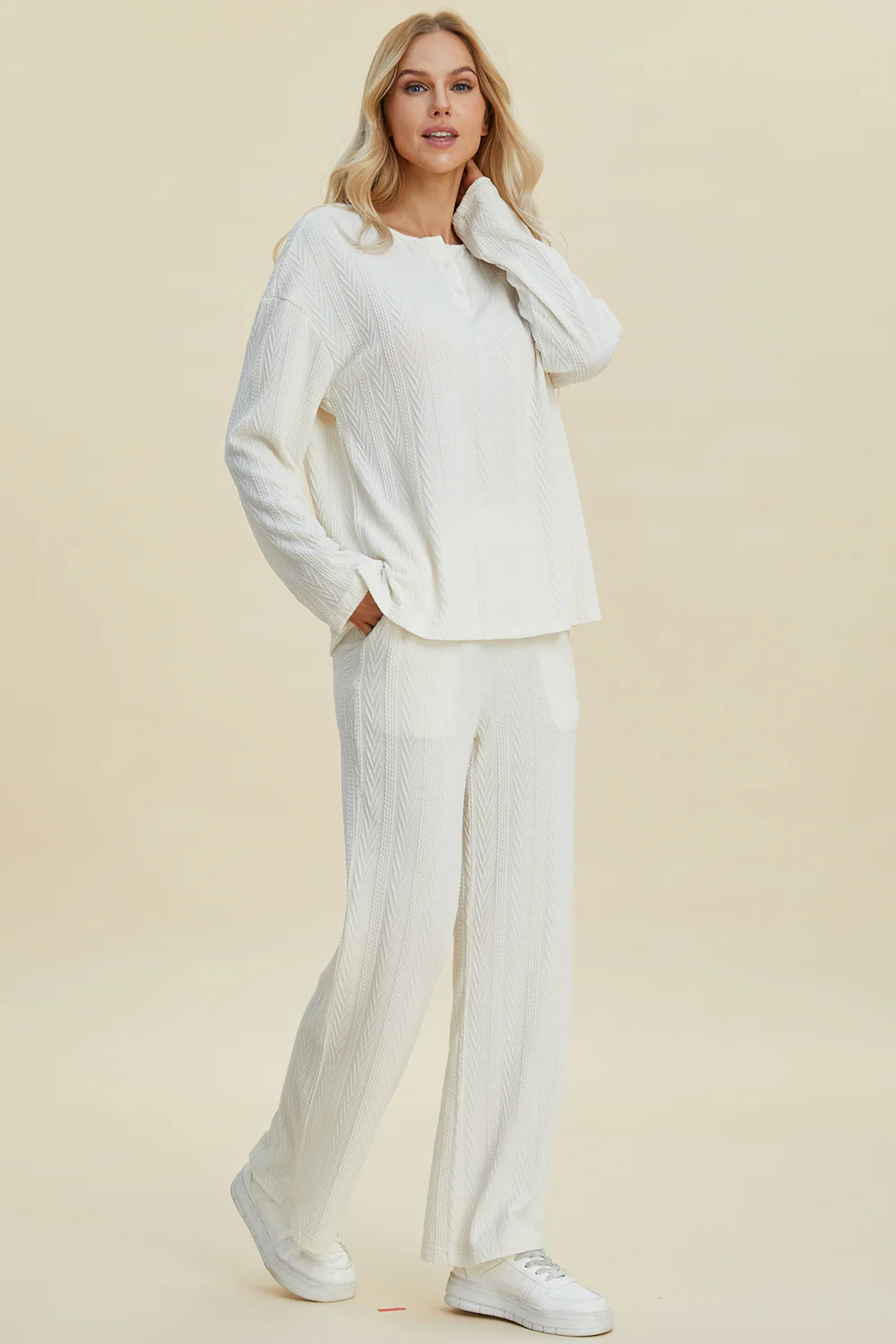 Double Take Full Size Cable-Knit Long Sleeve Top and Pants Set - Image 7