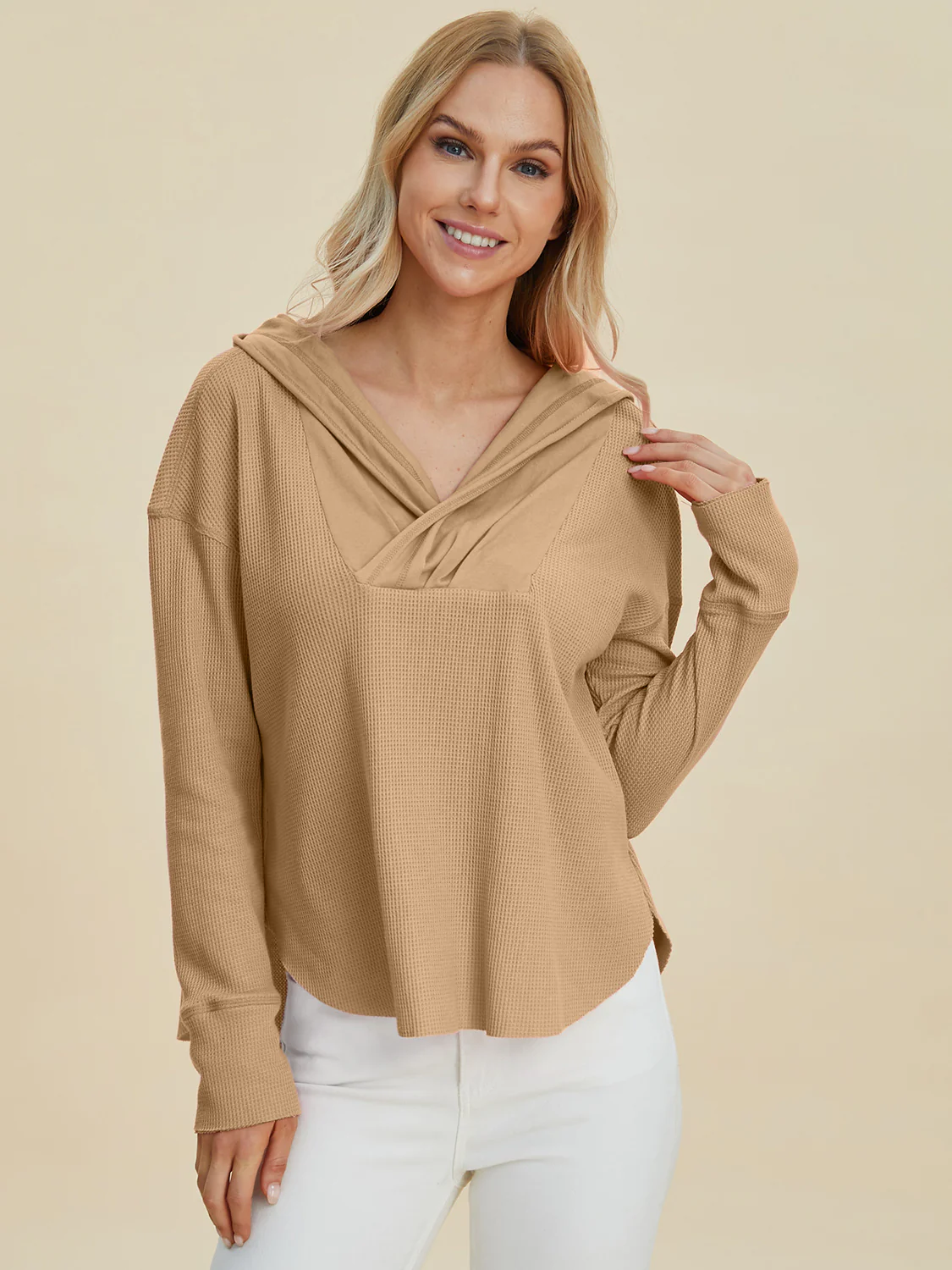 Double Take Full Size High-Low Dropped Shoulder Long Sleeve Hoodie - Image 8