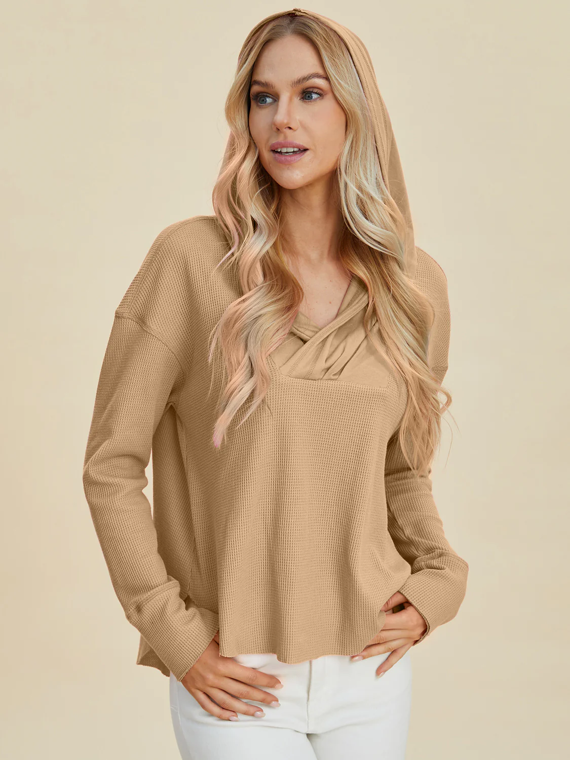 Double Take Full Size High-Low Dropped Shoulder Long Sleeve Hoodie - Image 9