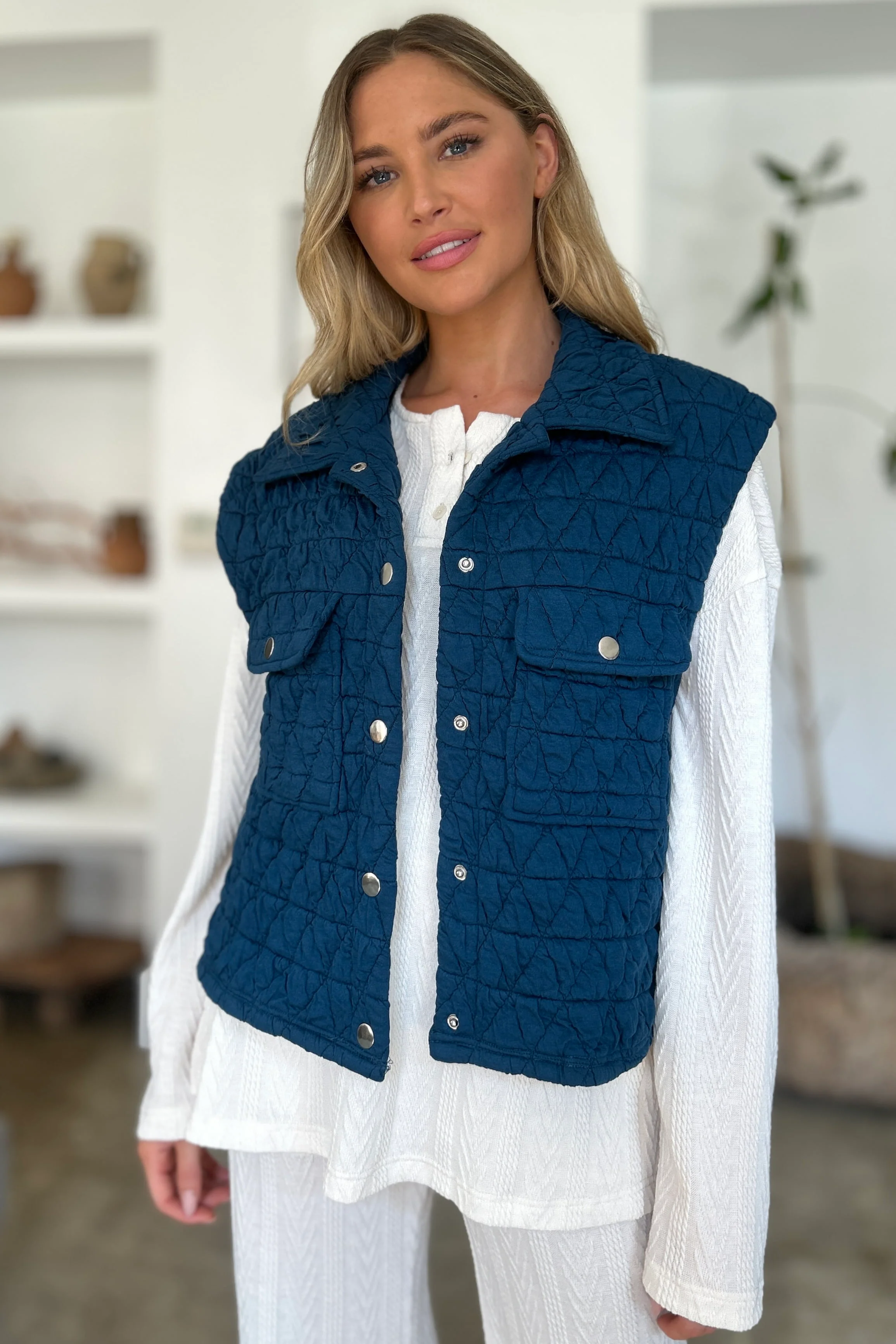 Double Take Full Size Pocketed Texture Snap Down Vest Coat - Image 3